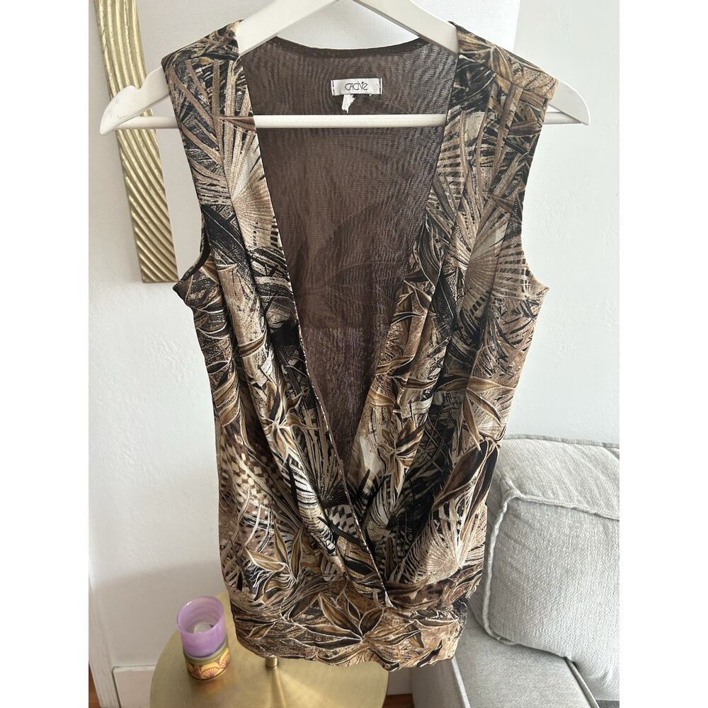 Cache Y2K  Plunge Neck Stretch Top Size L Tropical - Picture 2 of 11